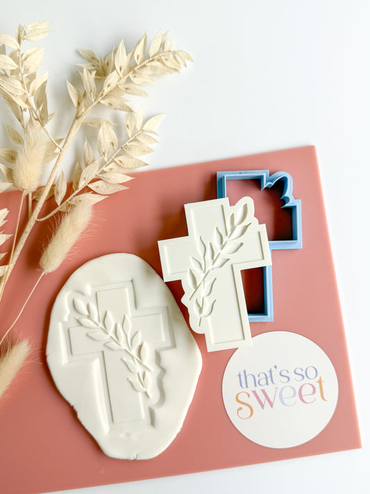 Cross with Leaf Cookie Stamp and Cutter