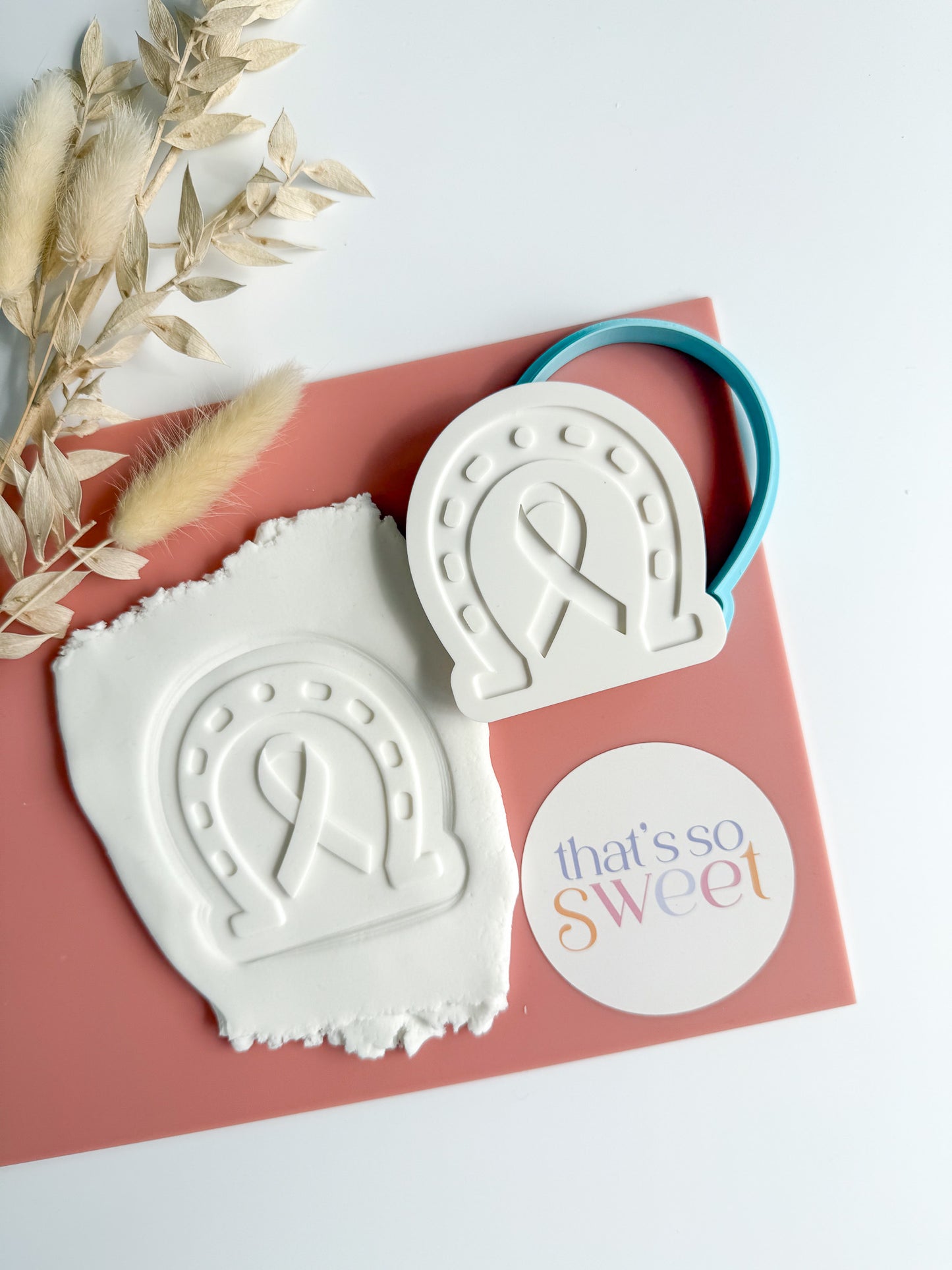 Horse Shoe with Pink Ribbon Stamp and Cutter