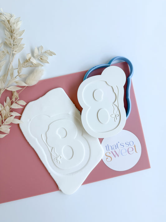 Number Eight with Balloon Strings Cookie Stamp and Cutter
