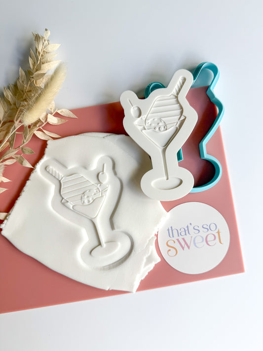 Pickleball Martini Stripe Bat Cookie Stamp and Cutter